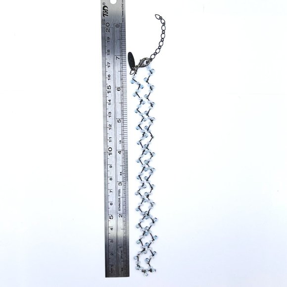 NWOT - NY & CO - Gunmetal Tone Wave Chain Light Blue Beaded 13” Choker Necklace - Picture 7 of 7